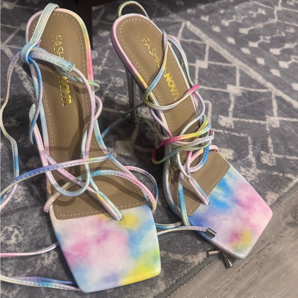 Fashion Nova Multicolor Tie-Dye Strappy Heels